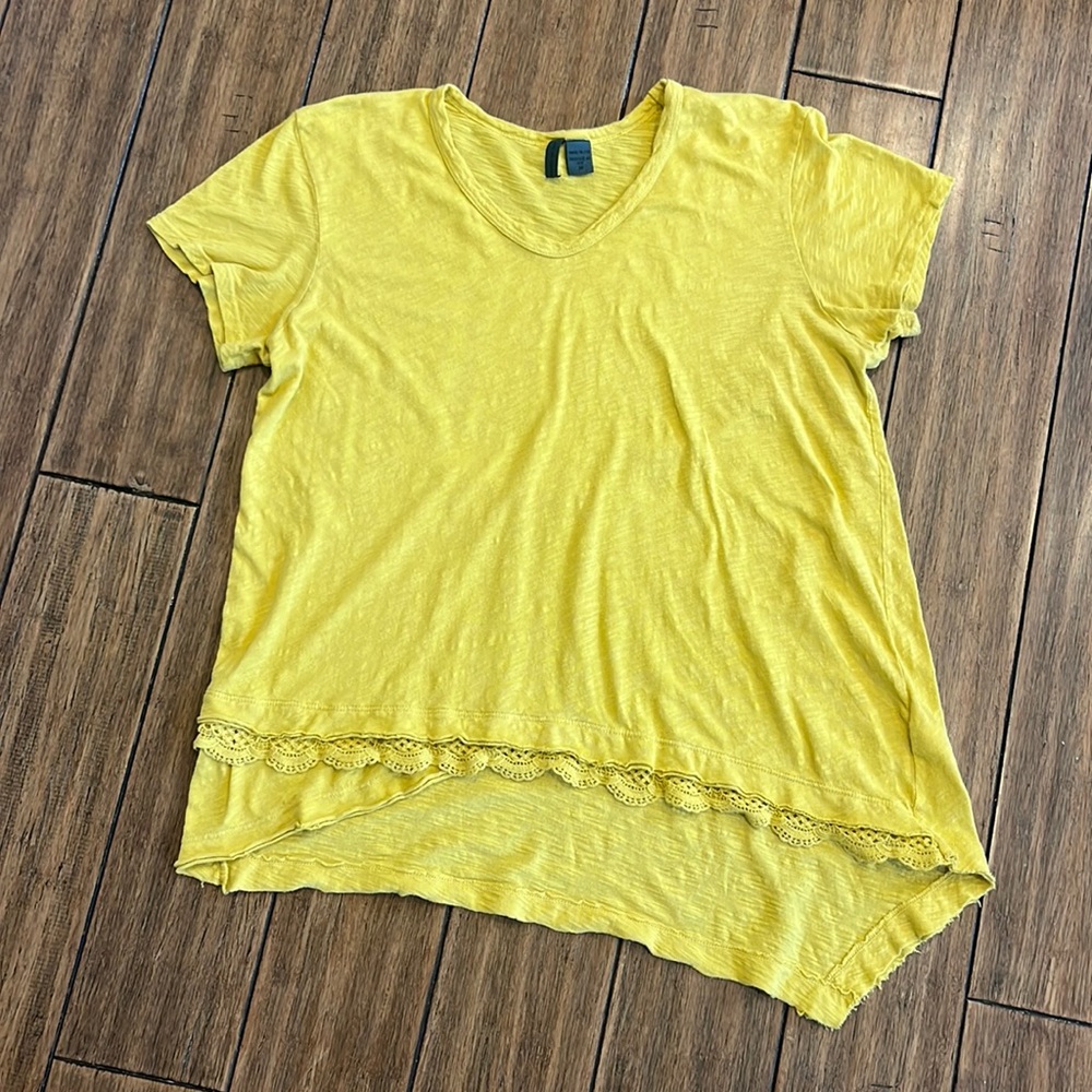 Anthropologie Gold Asymmetrical Short Sleeve Tee